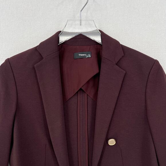 THEORY Jonita K Blazer Jacket Womens 2 Garnet Gold Button Open Burgundy - Picture 5 of 16